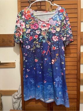 Floral V-Neck Blue Ombre Dress